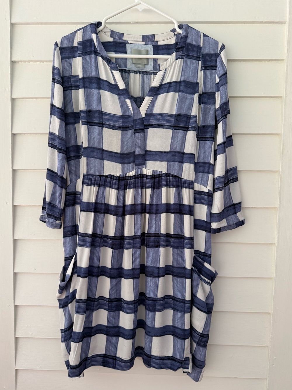 Anthropologie Maeve Blue Plaid Tie Back Shift Dress Size XS